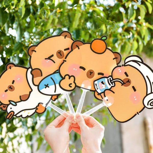 귀요미 캐릭터 일러스트 휴대용 손잡이 부채 4종