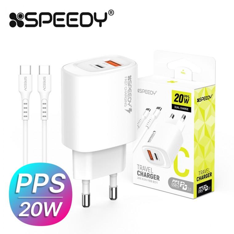 [충전기] 스피디 2포트 가정용 20W(PD3.0+QC3.0) 고속 분리형 충전기(CtoC 1.2M 25W 케이블 포함)