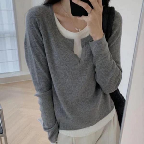 여성 슬릿 데일리 레이어드 긴팔 티셔츠 DHHL22