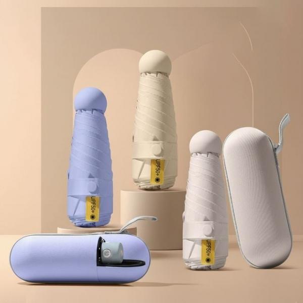 UPF50+ 자외선차단 휴대용 양우산 초경량 암막 3단 캡슐 우양산