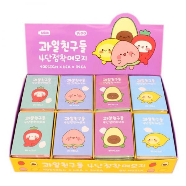 206C] 1500 과일친구들 4단 점착메모지 (24개세트)