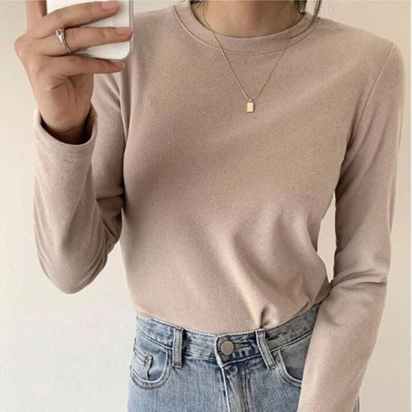여성 컬러 부드러운 무지 긴팔티 1P 데일리 간절기 겨울 이너 티셔츠