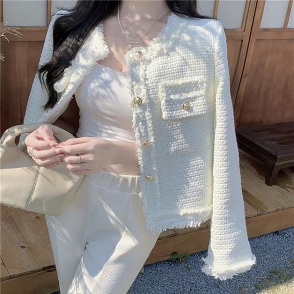 HWY-1008264 가벼운 데일리 여성 화이트 크롭 숏자켓 아우터