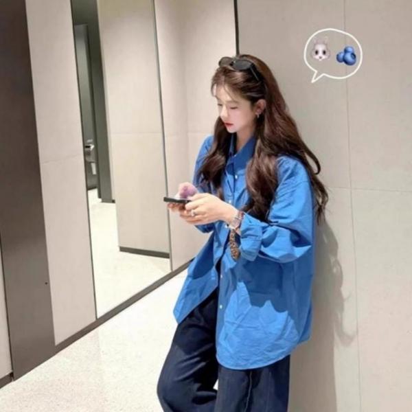 여성 무지 베이직 모던 오버핏 긴팔 롱 셔츠 남방