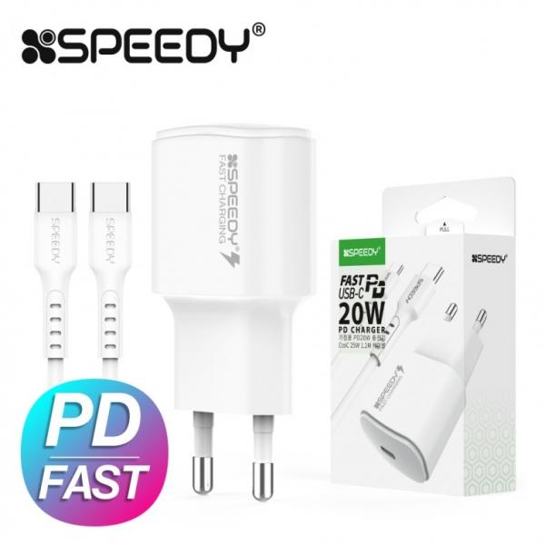 스피디 PD 20W 고속 1포트 핸드폰 분리형 어댑터 가정용 충전기 C to 8 1.2M 케이블 포함