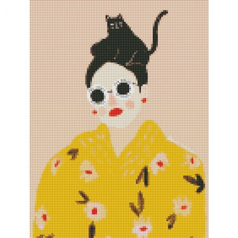 하모니아트 DIY보석십자수 캔버스형 30X40 고양이와 그녀