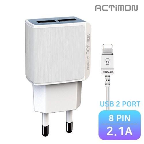 엑티몬 MON-TC2-212-8P 가정용충전기 USB 2구 2.1A 1.2M 8핀 KC인증