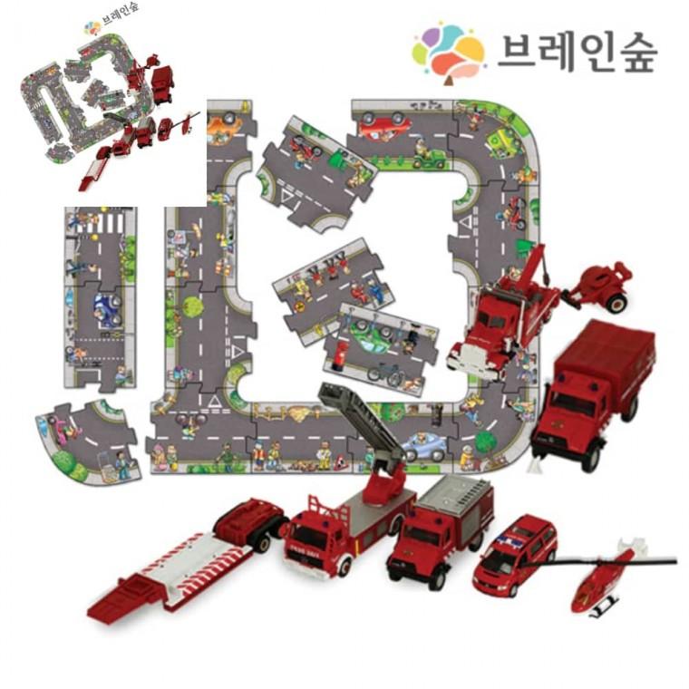 브레인숲 익사이팅 소방자동차9종 도로퍼즐 어린이교구 아기자동차장난감 소방차놀이 자동차장난감