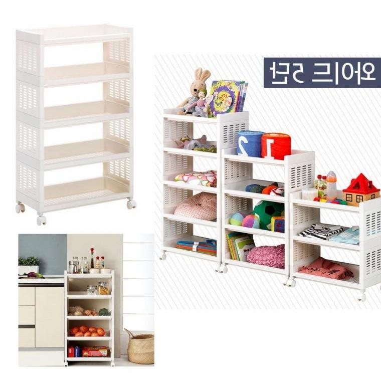 트롤리 수납장 선반 화이트 5단 와이드 장난감 다용도 함 주방 이동식