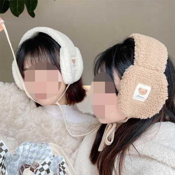 곰돌이 라벨 뽀글이 원단 목도리 멀티 귀도리
