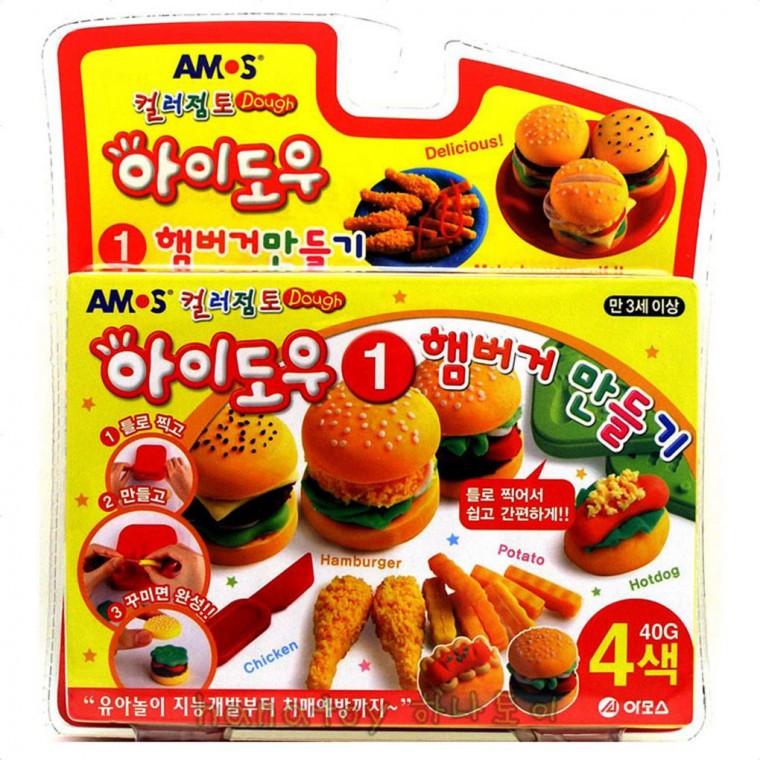 컬러점토 4색 찰흙 만들기 장난감 클레이 놀이 햄버거