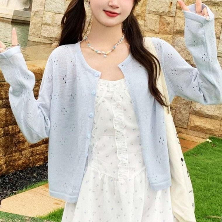 가디건 얇은 여성 긴팔 여름 펀칭 여름가디건 여성여름가디건 스카이 가디건 니트 얇은 여성 썸머 여름