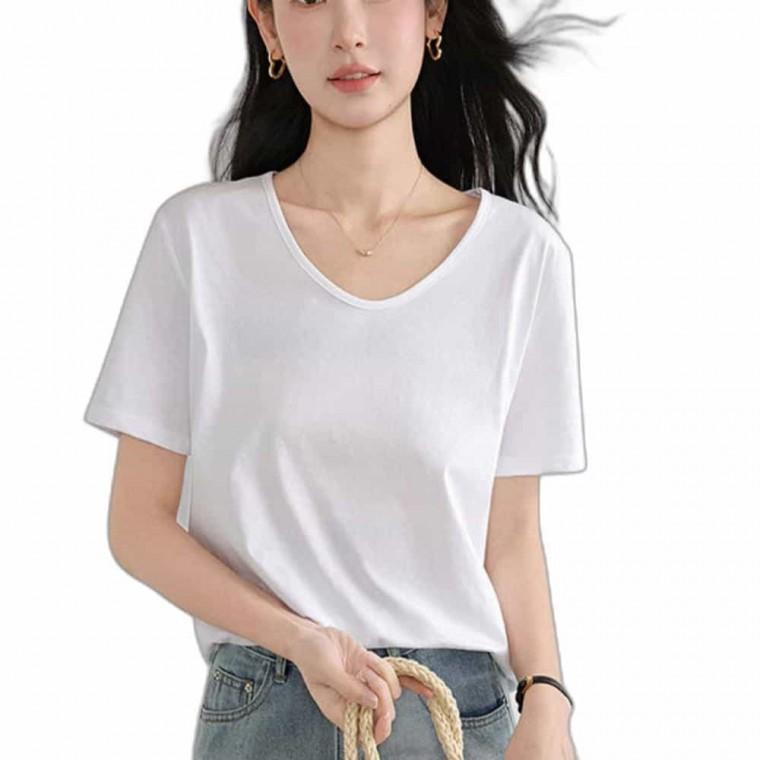 여성 반팔티 여름 크롭 여름기본티 세미오버반팔티여자U넥티셔츠 여성여름상의 기본티셔츠 여성티셔츠 여성