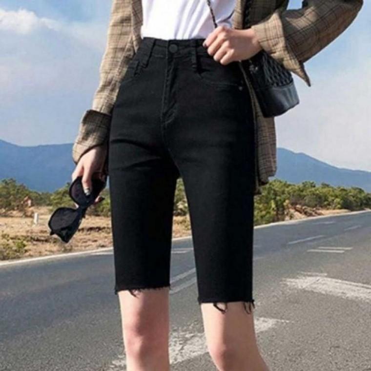 캐주얼 여성5부팬츠 블랙진 여름 여자여름바지 스키니 여자 여름 캐주얼 여성5부팬츠 데일리룩 바지