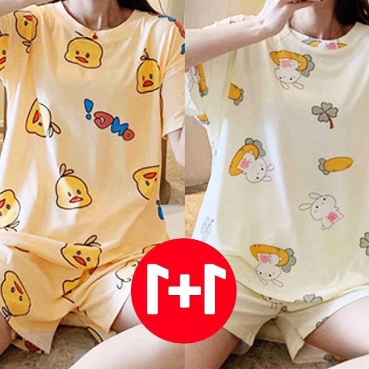 토끼 여성 세트 잠옷 2개 여름잠옷 여성여름잠옷 반팔 오리 여성 잠옷 세트 여자 여름