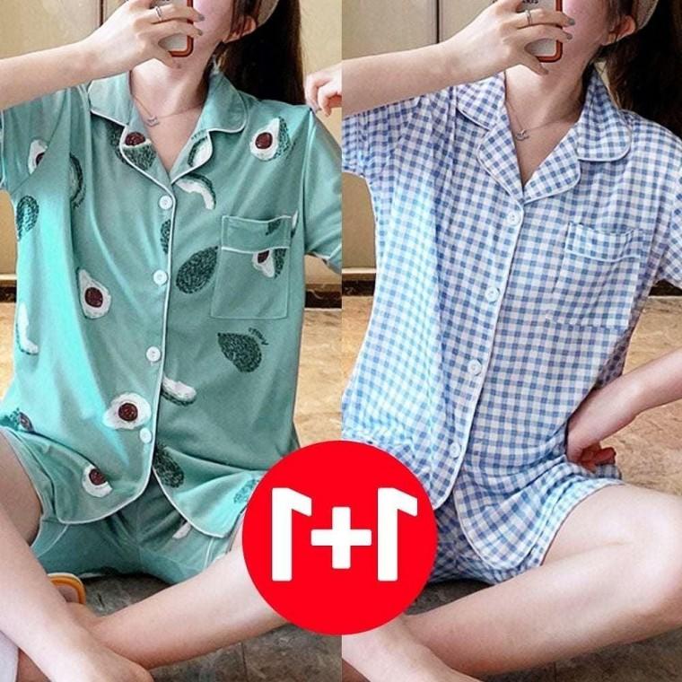 여름 2개 체크 여름잠옷 여성잠옷 세트 여성 잠옷 아보카도 잠옷 여자 여성 여름 반바지 세트