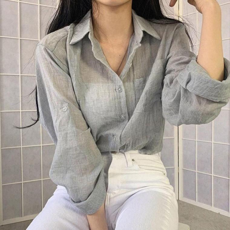 얇은 베이직 시원한 여름셔츠 긴팔 여성 와이셔츠 시원한셔츠 여자여름 여성여름셔츠
