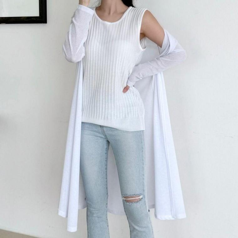 여름 여성 빅사이즈 바캉스룩 베이직 롱 스판 가디건 휴가 여자옷 롱 시원한 여름롱 빅사이즈 룩