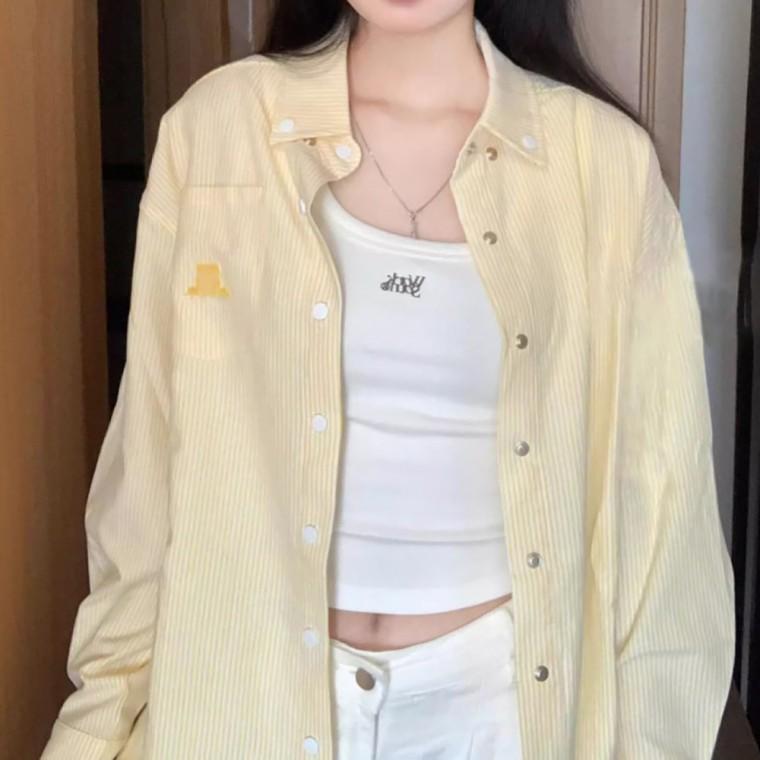 자수 포켓 루즈핏 셔츠 스트라이프 남방