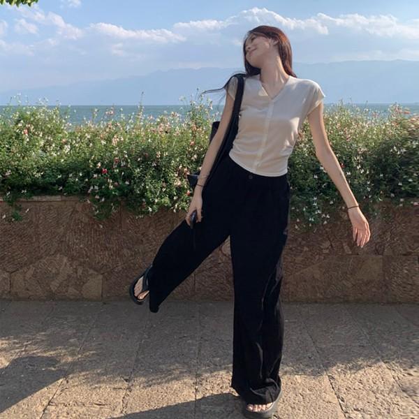 여성 데일리 뒷밴딩 썸머 와이드 팬츠