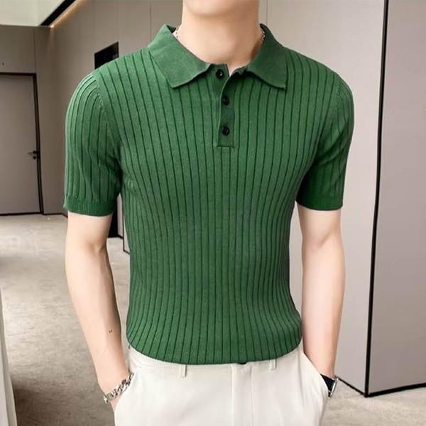 데일리 쓰리 버튼 남자 카라 반팔 니트