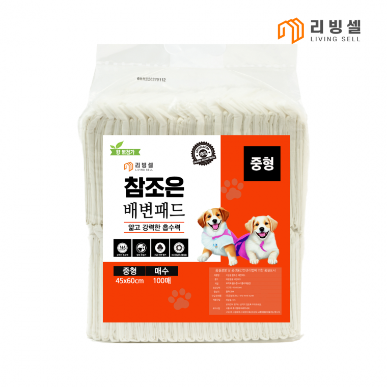 리빙셀 참조은 배변패드 중형 100매 25g 빠른흡수 강아지 애견패드