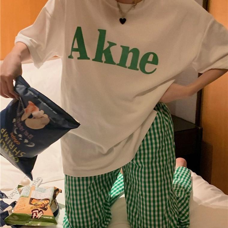 체크 반팔 파자마 세트