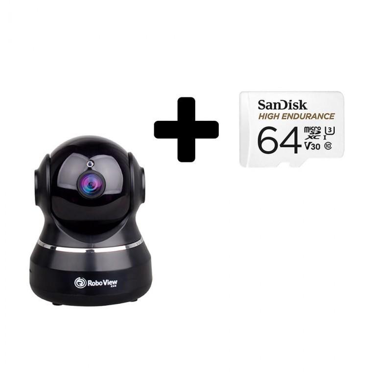 글로벌아이넷 로보뷰2+64GB 홈 CCTV 홈캠 펫캠 200만화소 실내 IP카메라 블랙