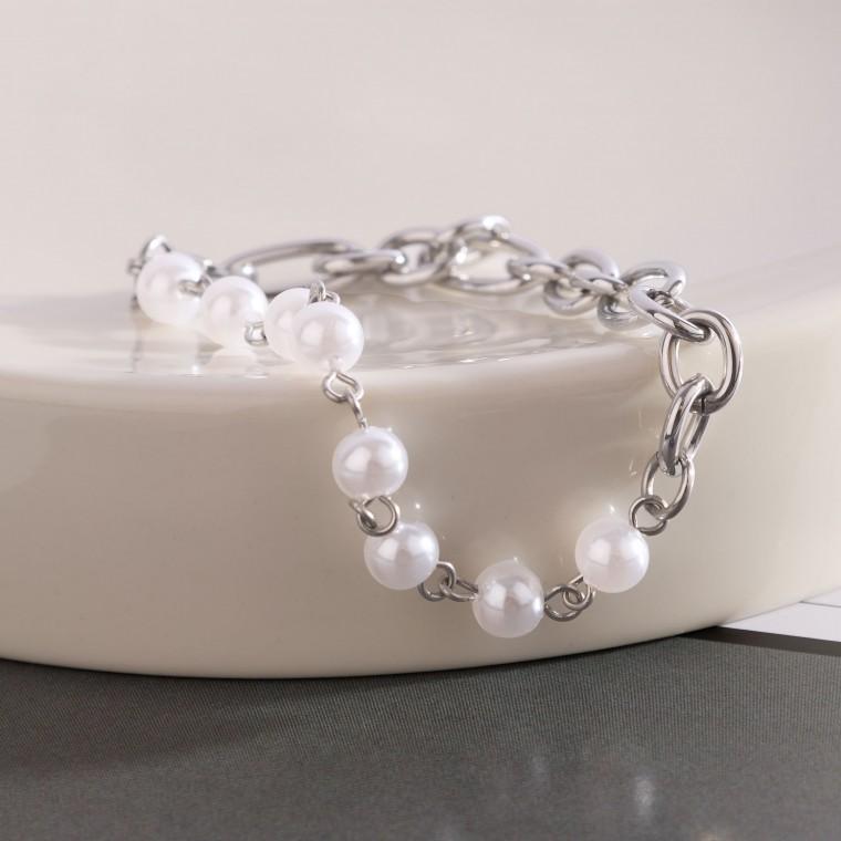 [시후주얼리] 써지컬스틸 진주 링크 믹스팔찌 TL012Bc