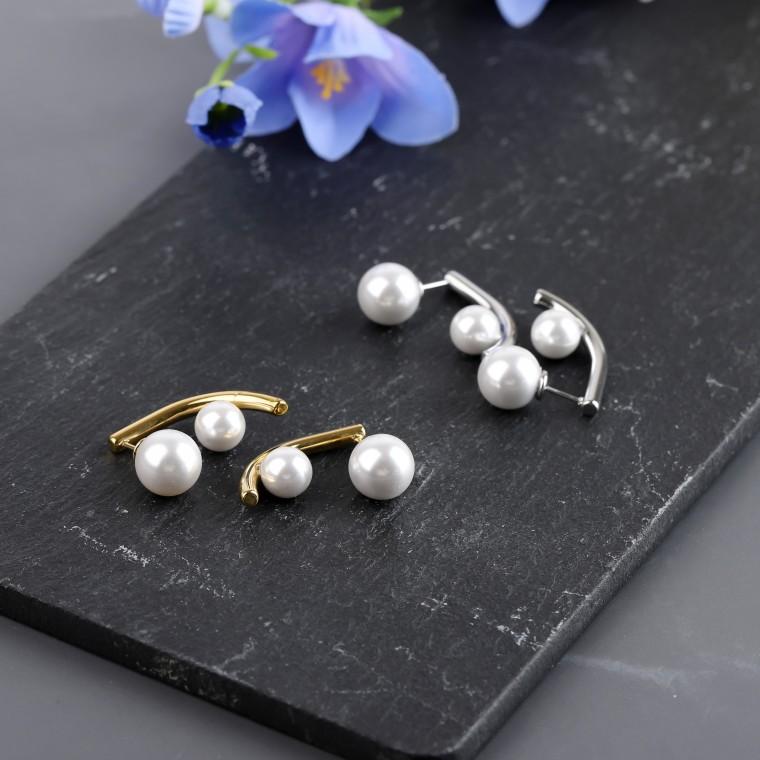 시후주얼리 더블 진주 10mm/8mm 유니크 써지컬스틸 귀걸이 TN050E