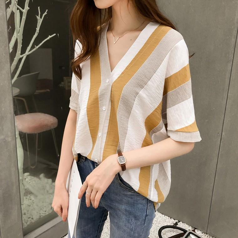 [CESS] 1720 브이넥 언발 셔츠 한색상