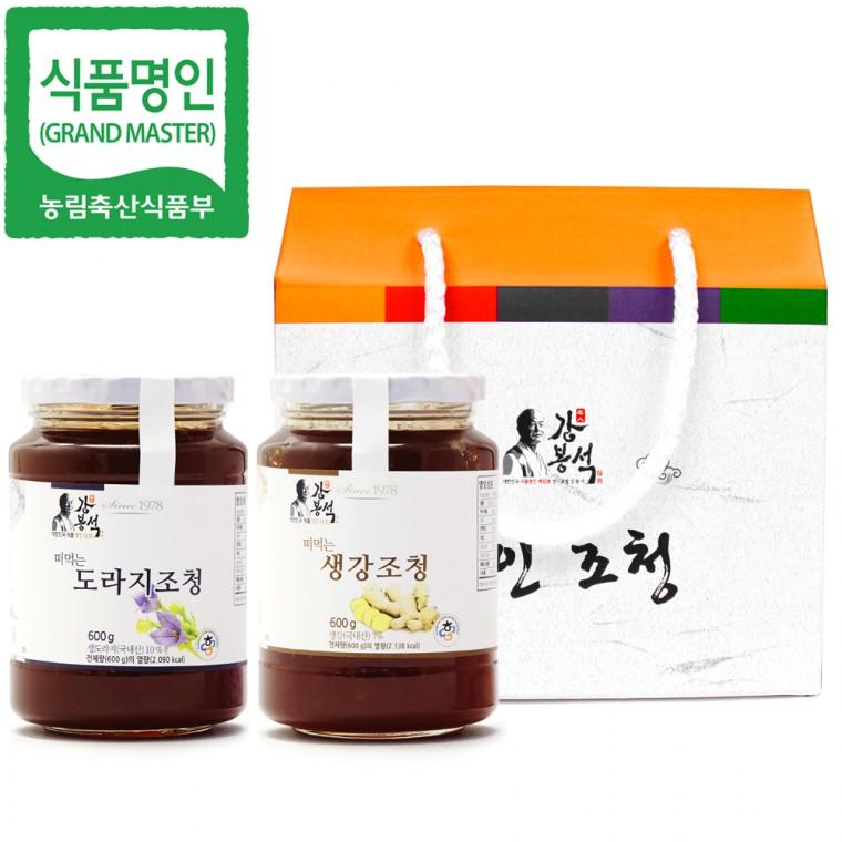 (강봉석조청) 명인 조청 세트(도라지/생강 600gx2개)/식품명인 강봉석/4 5년근 생도라지/쌀조청