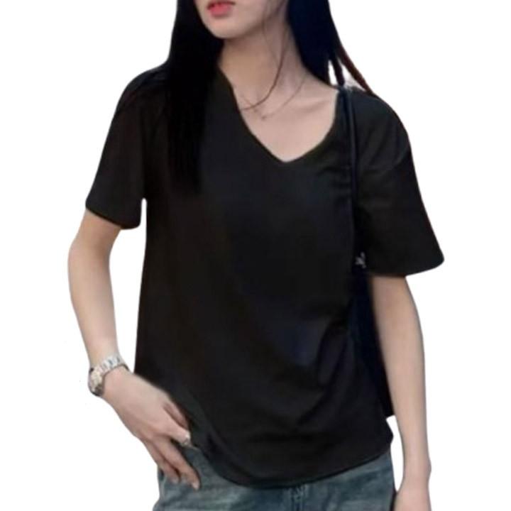 [무무에이티] 여성용 무지 브이넥 반팔 티셔츠