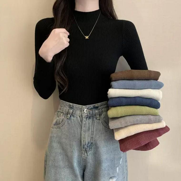 여성 골지 반목티 폴라티 목폴라티 데일리 반목티셔츠