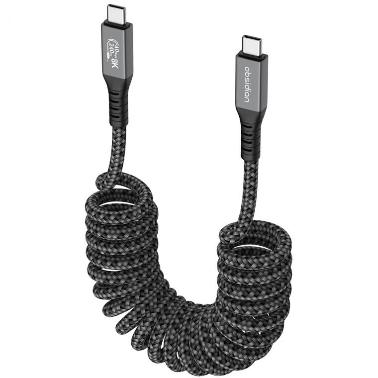 USB4 C타입 PD3.1 240W 5A 40Gbps 8k 스프링 코일 케이블 초고속 충전 데이터 전송 노트북 액션캠 카메라