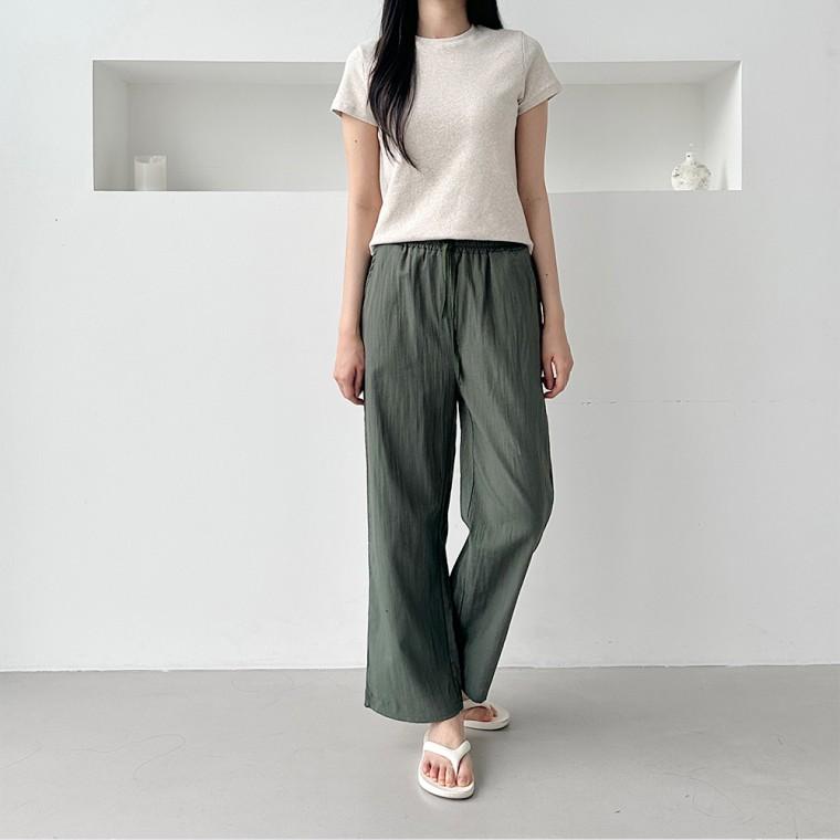 여성 데일리 셔링 인견 밴딩 와이드 팬츠