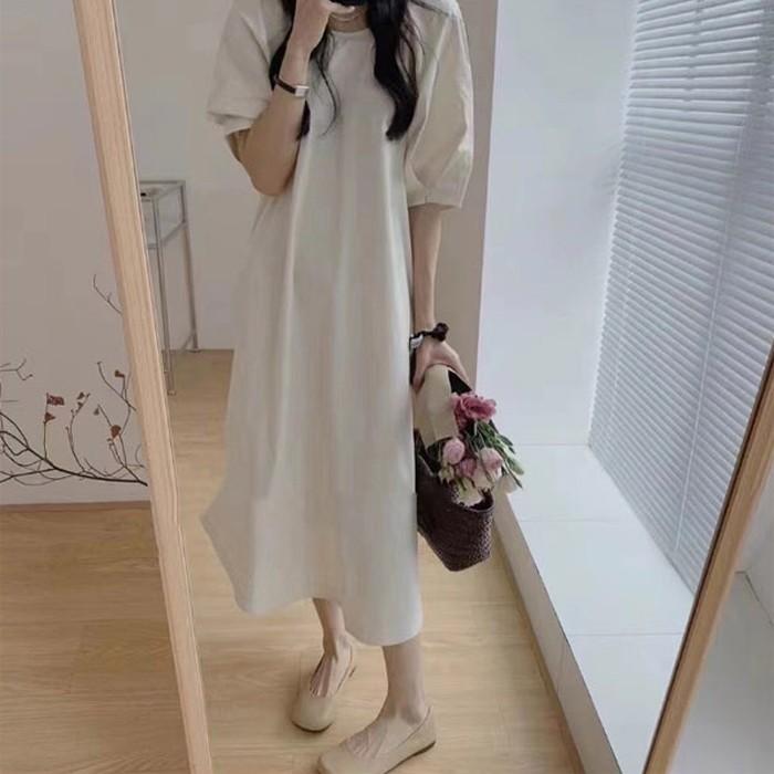 퍼프 A라인 마실룩 데일리 면 롱 원피스