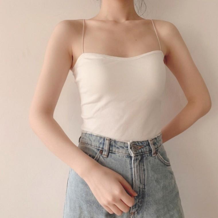 여성 캡내장 얇은 끈나시 면나시 학생 민소매 티셔츠