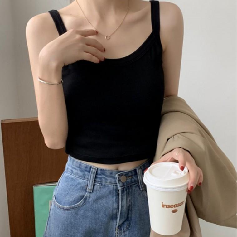 여성 심플 라운드 캡내장 나시 크롭 민소매 이너탑