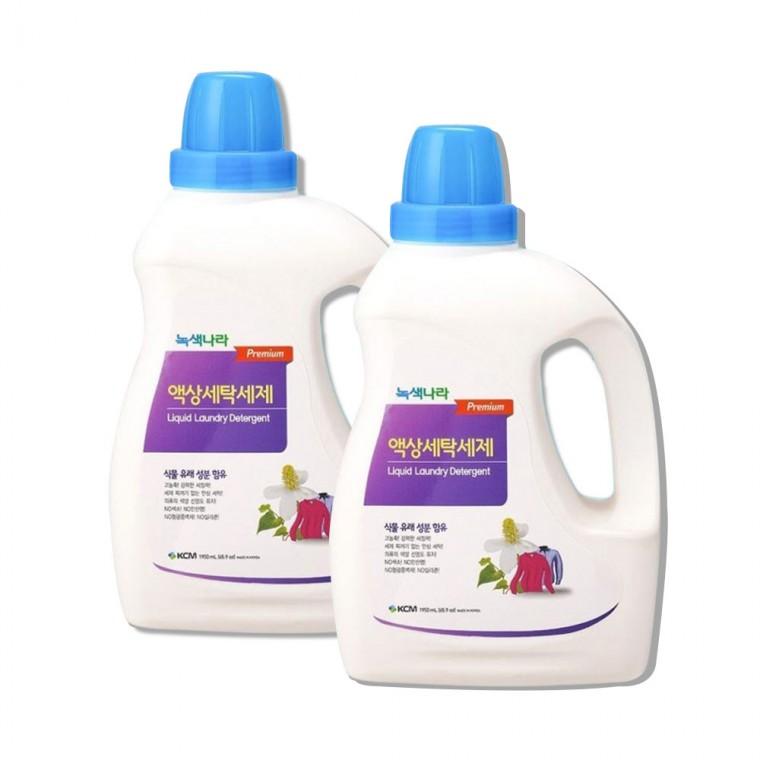 1+1 2P 녹색나라 고농축 세탁 세제 1950ml 액상 중성 액체 세탁기 빨래 일반 드럼용 실내건조 액체세제