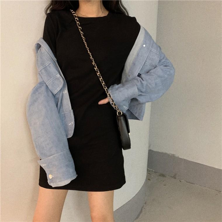 심플라인 베이직 반팔 미니 원피스