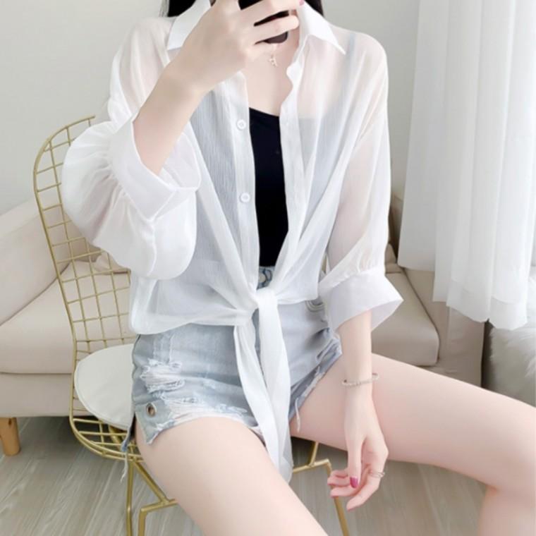 소프트 쉬폰 시스루 블라우스