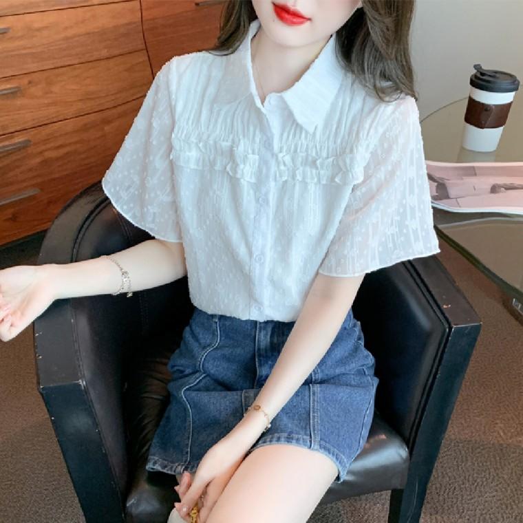 카라 자수 프릴 블라우스