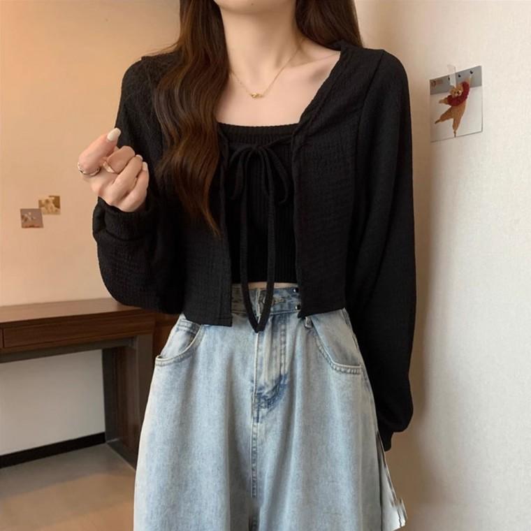 크롭 스트링 시스루 볼레로
