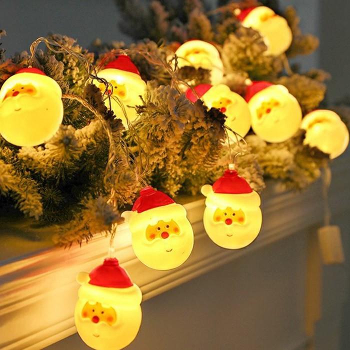 LED 크리스마스 가랜드전구 장식 트리 산타 눈사람 Xmas 연말 무드등 앵두전구 캠핑 전등  분위기 파티