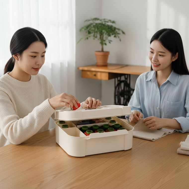 반짇고리 정리함 수납함 가정용 재봉틀 부자재 바느질 보관함 실 바늘 정리 용품