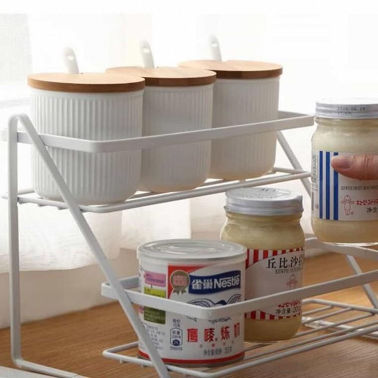 화이트 철제 2단 선반 26X20CM 양념통정리대 조미료정리 양념정리대