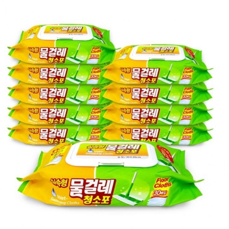 중형 30매x10개 물걸레 밀대패드 손걸레 일회용청소포 청소티슈 습식청소포 세정