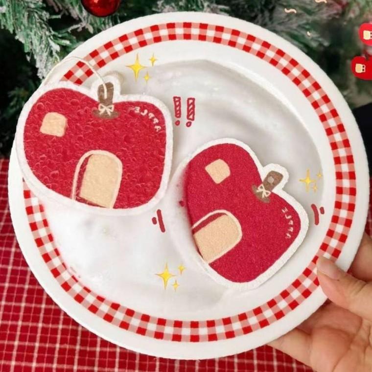 사과 압축 수세미 5P 주방 소품 업소용 설거지 청소 도구 수세미