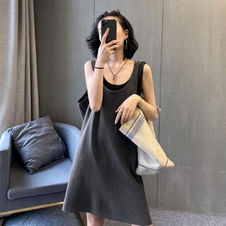 여름 코디하기 편안한 루즈핏 캐주얼 미디 나시원피스